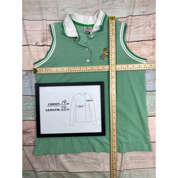 Vintage Disney Store Bambi Sleeveless Polo Shirt M Green Cotton - Picture 7 of 8